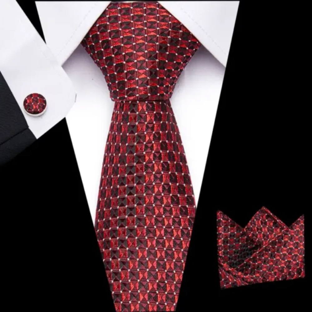 Red Jacquard tie and pocket square set NWOT